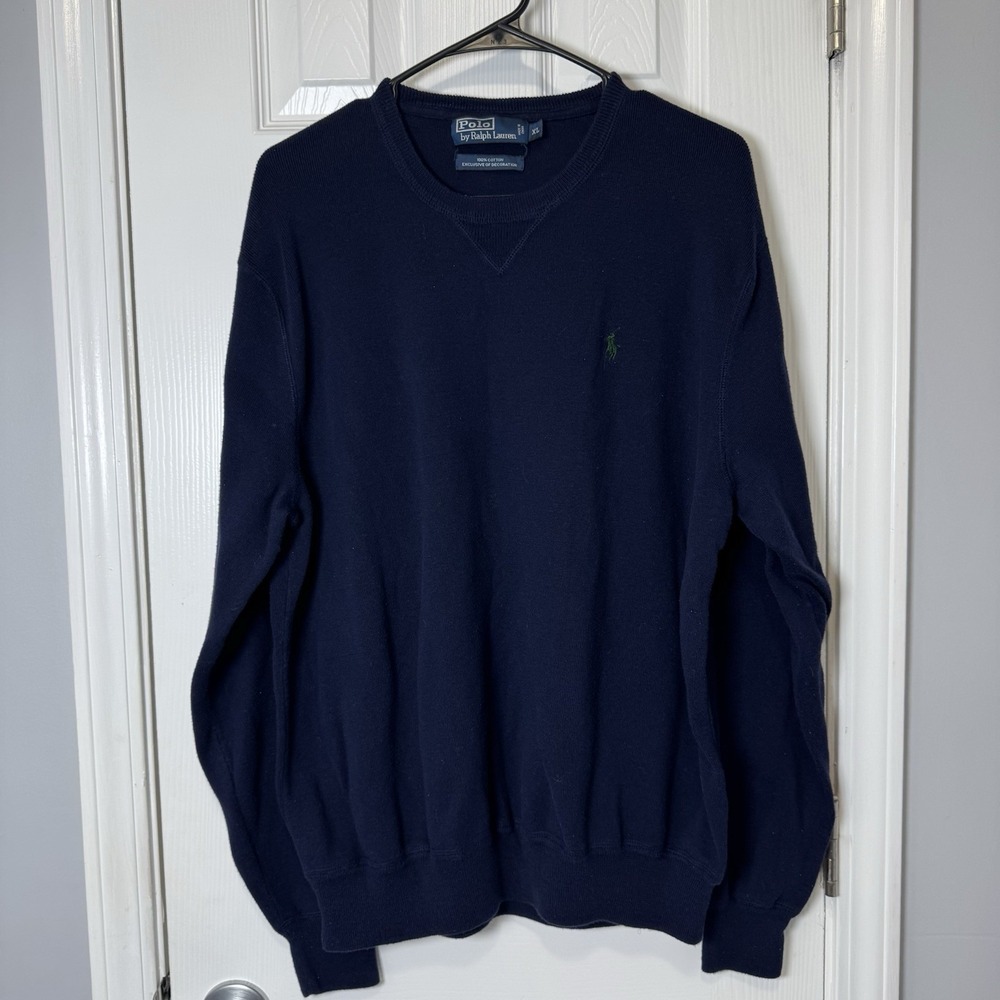 Vintage Polo Ralph Lauren Navy Blue Sweater XL Cotton‎ Pony 1990s